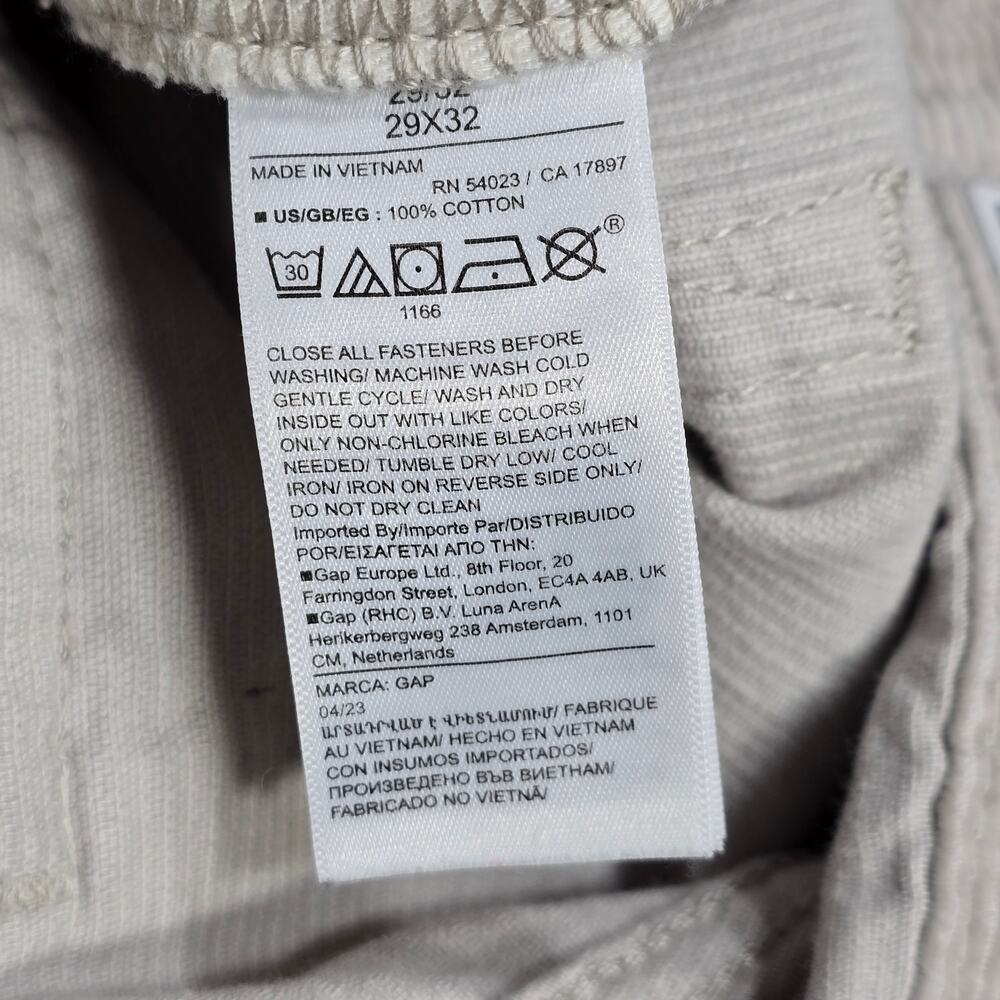Gap Original Tan Khaki Corduroy Pants Classic Straight 100% Cotton Mens Size 29 - Picture 12 of 12